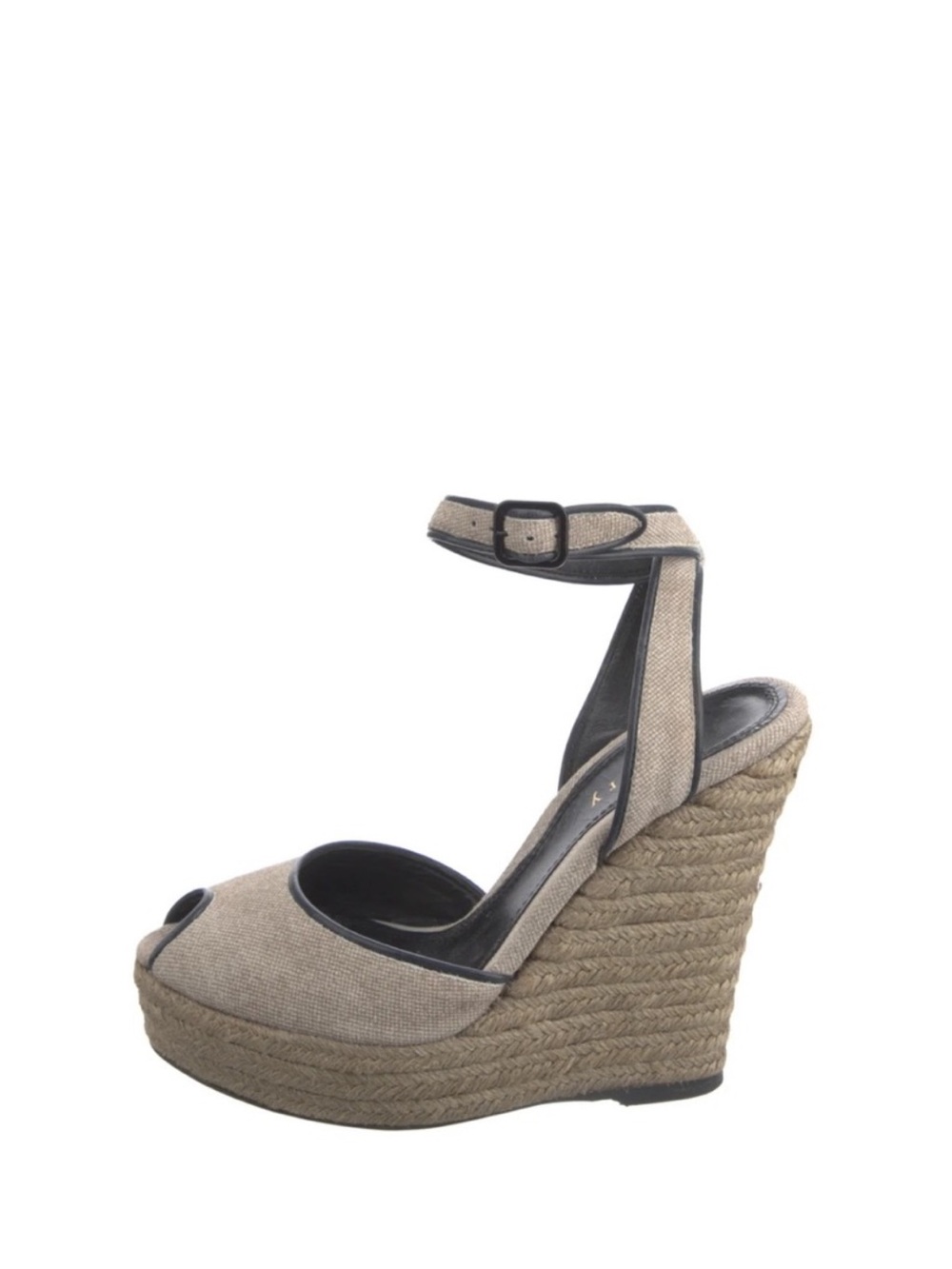 Theory Zekia Wedge Peep Toe Espadrille Sandals Ankle Strap Taupe Size 7 (EU 37)